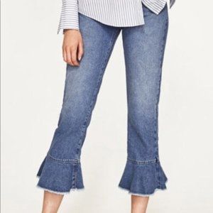 Zara Basic Denim Z1975 Crop Ruffle Frill Jeans